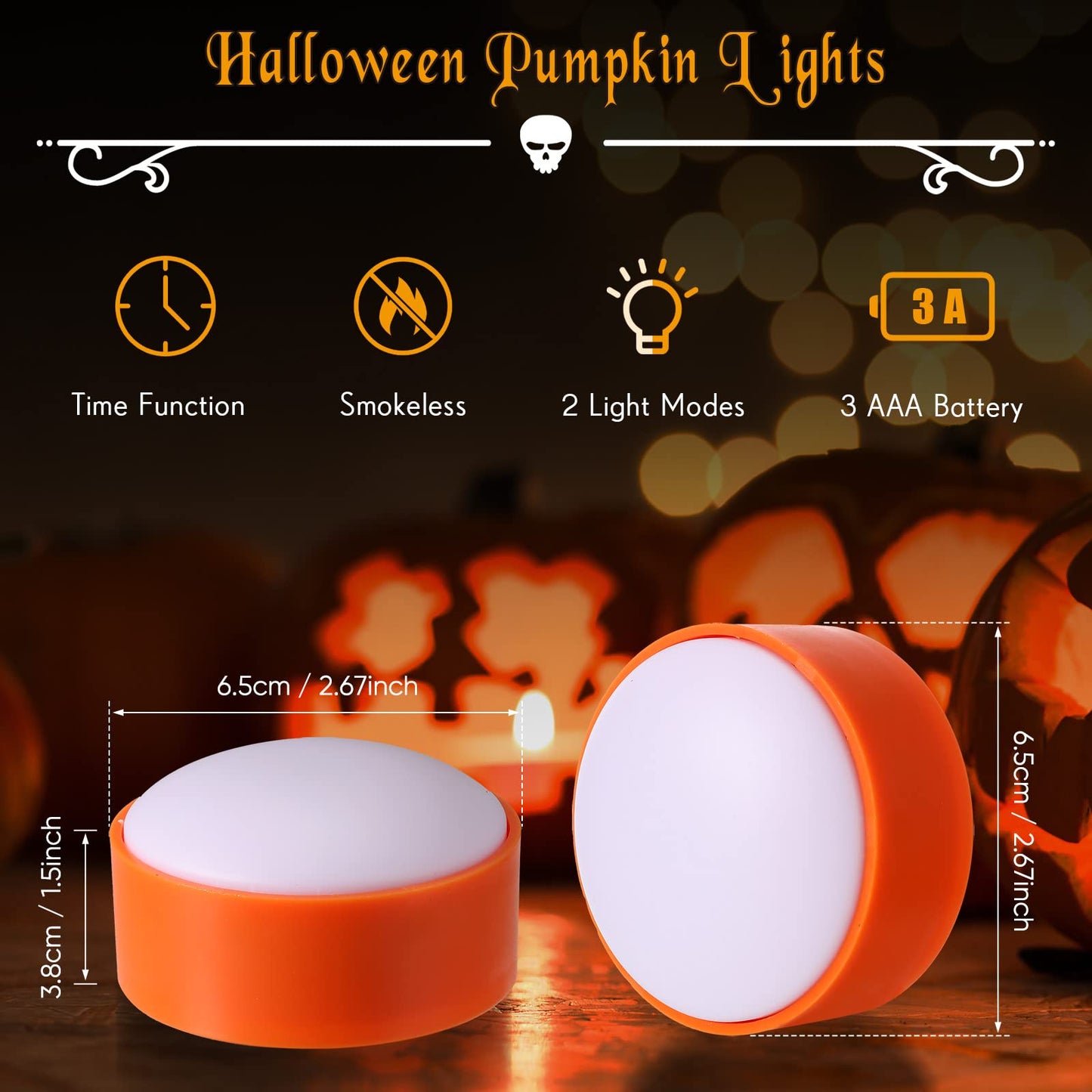 Riakrum 6 Pieces Halloween Remote Timer LED Lights with Remote Summer Halloween LED Pumpkin Lights Battery Operated Lantern Bright Flameless Candle(Orange)