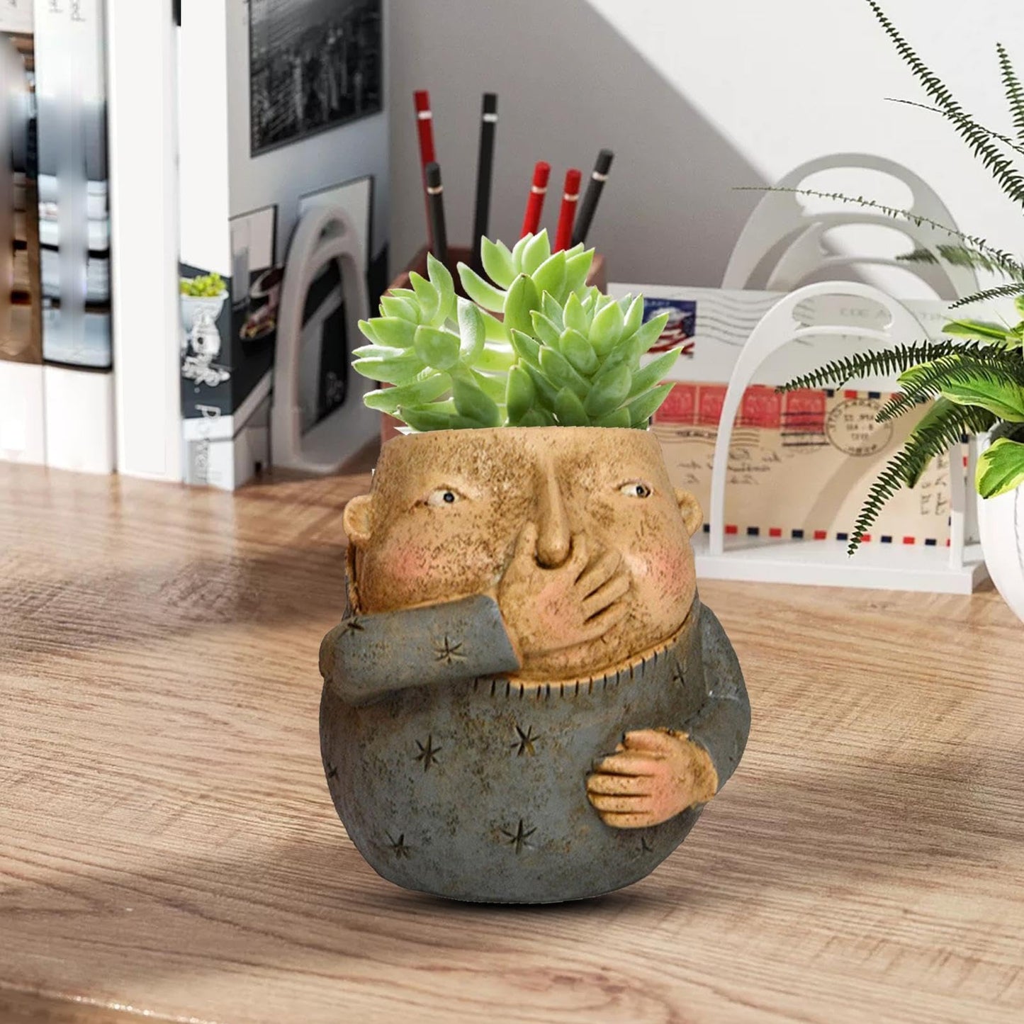 Big Heads Planter - Girl Face Planter, Cute Face Heads Planter Resin Cactus Holder Planter | Girl Planter Heads Pot, Indoor Unique Face Flower Planter Boys Girls
