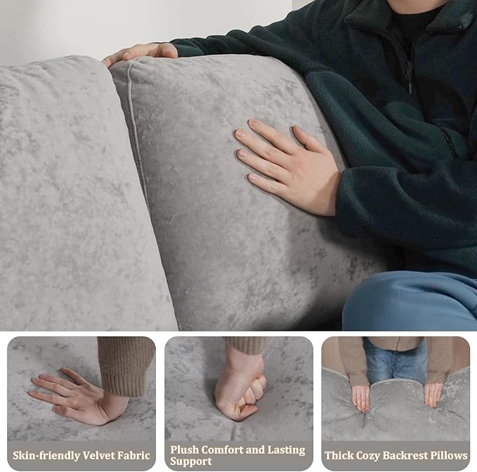 EASE MOOSE Large Seat Velvet L-Shaped Sofa, Soft 4 Seat Couch