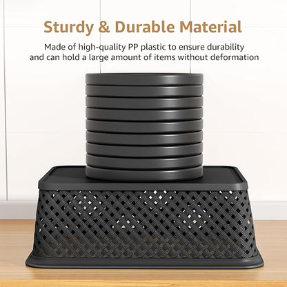 MaxGear 3 Pack Plastic Storage Baskets, Large, Black | Durable Woven Plastic with Built-In Handles, Suitable for Shelves, Closets, Cabinets, Bathrooms and Offices