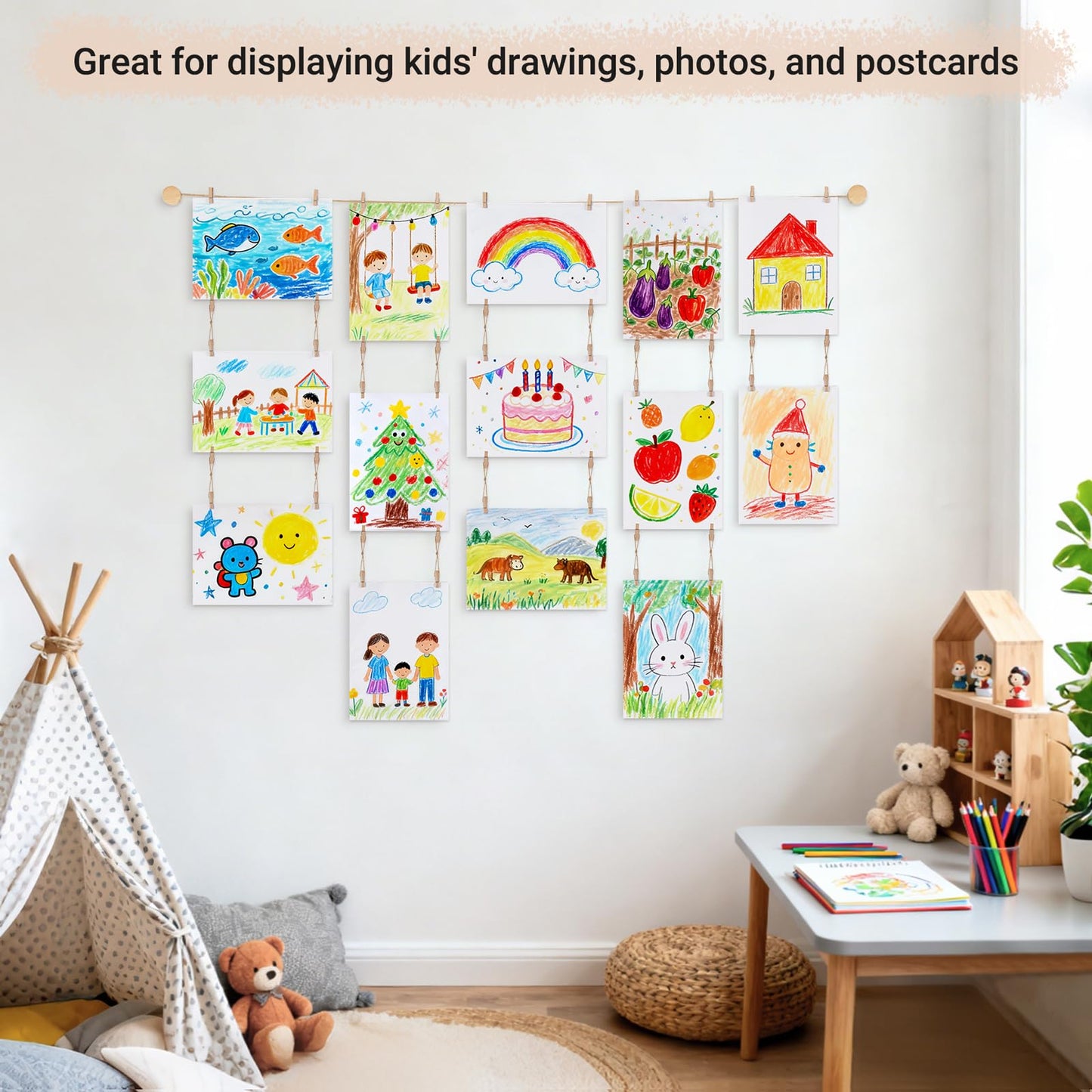 Mkono Macrame Hanging Photo Display and Art Display for Kids Artwork for Bedroom, Living Room, Nursery, Dorm, Teen Girl Gifts, Set of 3