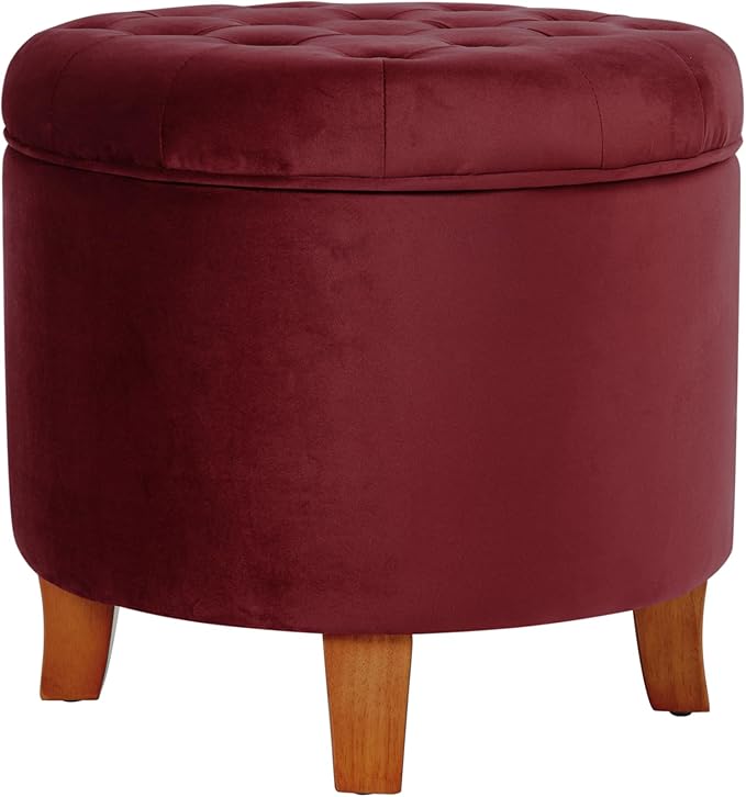 Homepop Home Decor | Upholstered Round Velvet Tufted Foot Rest Ottoman | Ottoman