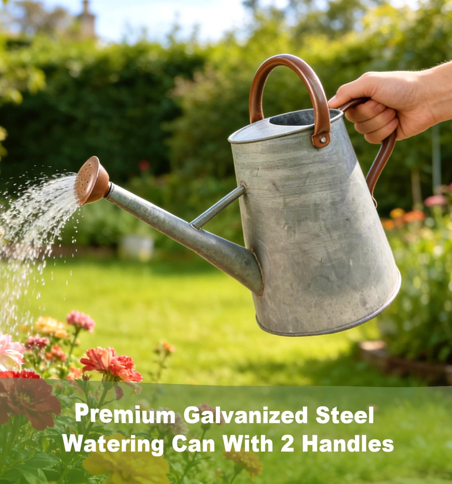 Watering Can for Outdoor&Indoor Plants，1.5 Gallon（5.7L） Metal Watering Can with with Removable Spout，Large Galvanized Steel Garden Flower Water Can Watering Pot with 2 Handles，Rustic Silver