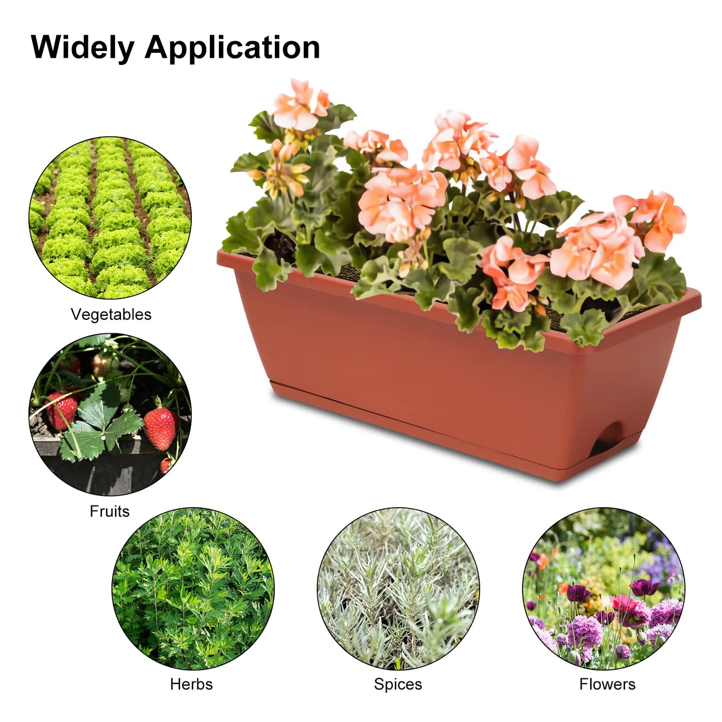 OSMOFUZE Window Box Planter, 6 Packs 17 Inches Rectangle Planters Box with Drainage Holes and Trays, Vegetable Planters for Windowsill Patio Garden Home Decor Porch Yard Red
