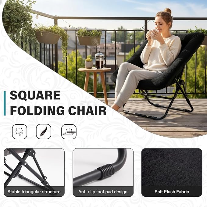 Tiita Comfy Folded Chair, Soft Faux Fur Oversized Folding Accent Chair