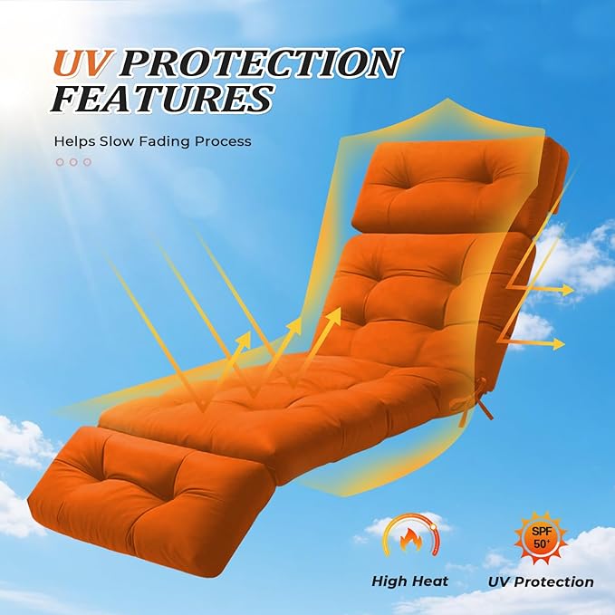 Outdoor Chaise Lounge Cushion, Waterproof 74.4x22x4.7 Inch Thick Cotton Filled