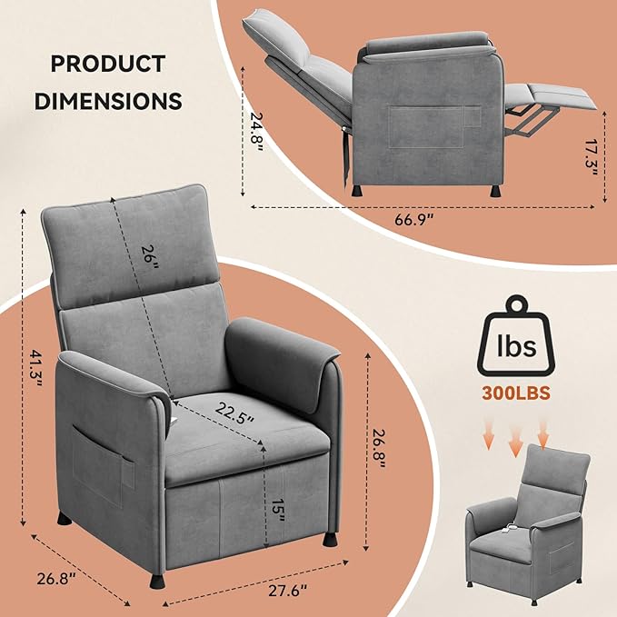 Recliner Chair，Electric Adjustable Chenille Recliner