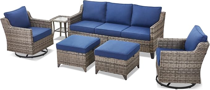 6 Piece Outdoor Patio Wicker Furniture Sets-High Back Outdoor Conversation Set