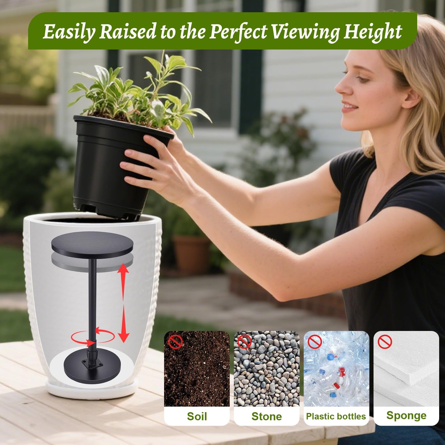 Decivems Universal Planter Insert, 2-Piece Adjustable Pot Riser for Inside Pots, 17.5"-31.5" Tall Plant Stand for Large Planter, Pot Filler for Indoor/Outdoor Plants, Fits 6/8/10 Inch Base (Square/Round)