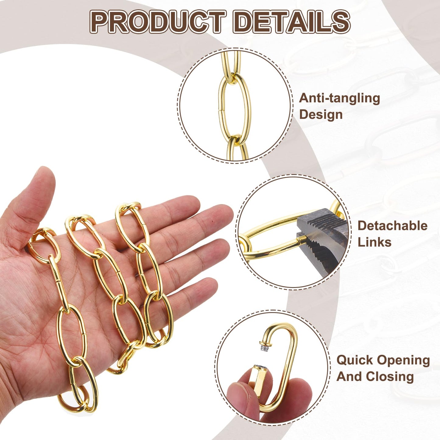 uxcell 3ft Lighting Hanging Chain, 3.8mm/0.15" Looping Metal Pendant Chandelier Chain Extension with 2 Quick Link Lock for Hanging Plant Pendant Chandelier Light Fixture, Light Golden