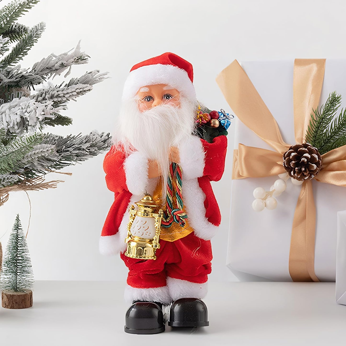11 inch Musical Santa Claus Cute Electric Christmas Ornament Decorations Battery Operated Light Sound Stuffed Plush Funny Singing Dancing Santa Figure Fingure Xmas Home Fireplace Mantel Stand Decor