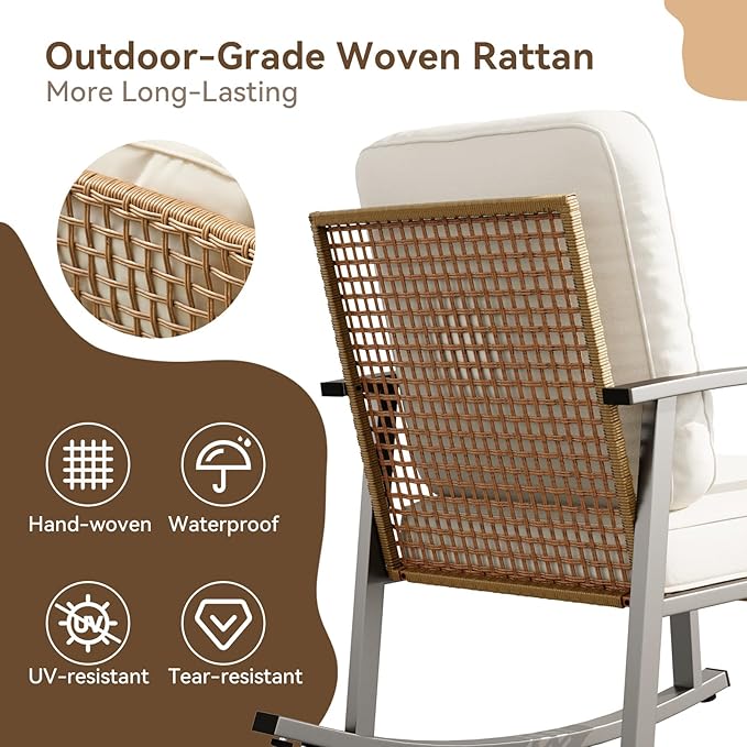 Aoxun 3-Piece Outdoor Rocking Bistro Set, Patio Furniture Set
