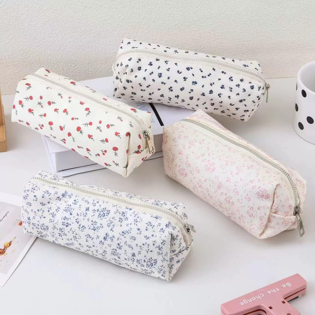 OZAOZ Cute Pencil Case Aesthetic Student Pencil Pouch Coin Pen Pouch Cosmetic Bag Office Stationery Organizer For Kids Teen School (Z-Red floral)