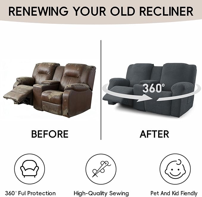 Recliner Loveseat Covers with Console, 6-Piece Stretch Geometric Strokes