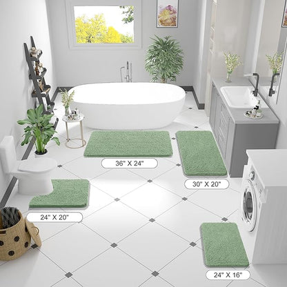 OLANLY Bathroom Runner Rugs 44x24, Soft Absorbent Chenille Bath Rugs, Rubber Backing Quick Dry, Machine Washable Long Bath Mats for Bathroom Floor, Tub and Shower, Home Decor Accessories, Sage Green