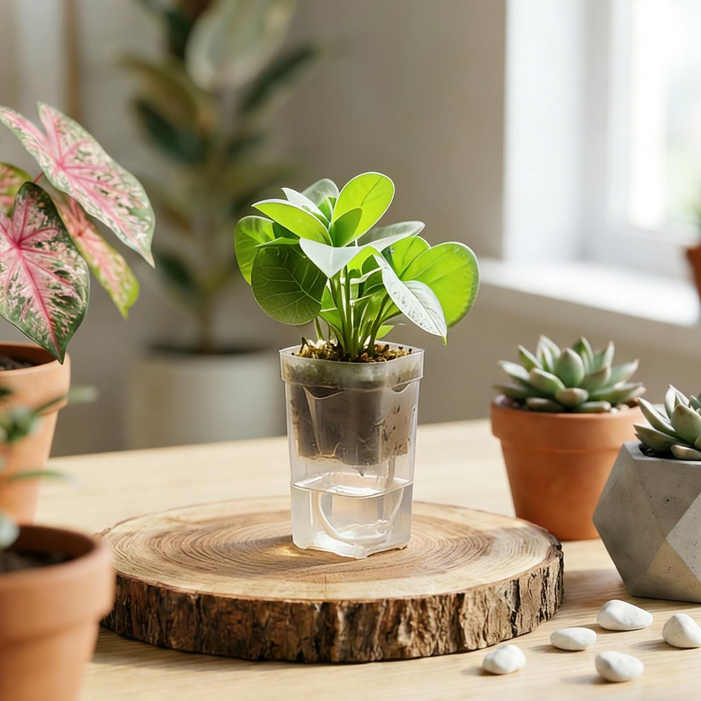 12 Pack 2" Small Self Watering Pots for Indoor Plants Mini Clear Plastic Planters with Water Level and Drainage Holes with Plant Labels and Wick Cord for Succulents, Propagation, and African Violet