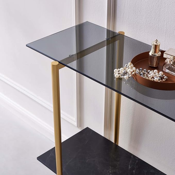 LumFurn Glass Console Table for Living Room, Foyer & Entrance, 2-Tiers