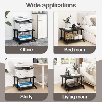 Natwind 2 Tier Laser Printer Stand,24''x20''x15'' Large Printer Table Copier Stand Under Desk,Heavy Duty Rolling Cart with Paper Storage Shelf,Printer Holder on Wheels for Home Office (Black)
