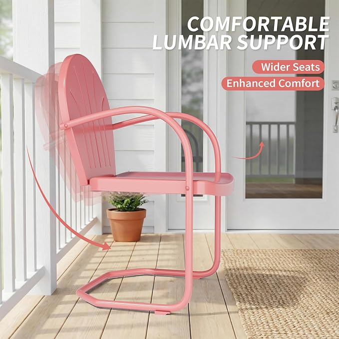 Patio Bistro Set Retro Metal Outdoor Seating Conversation 3 Pieces, 2 C-Spring