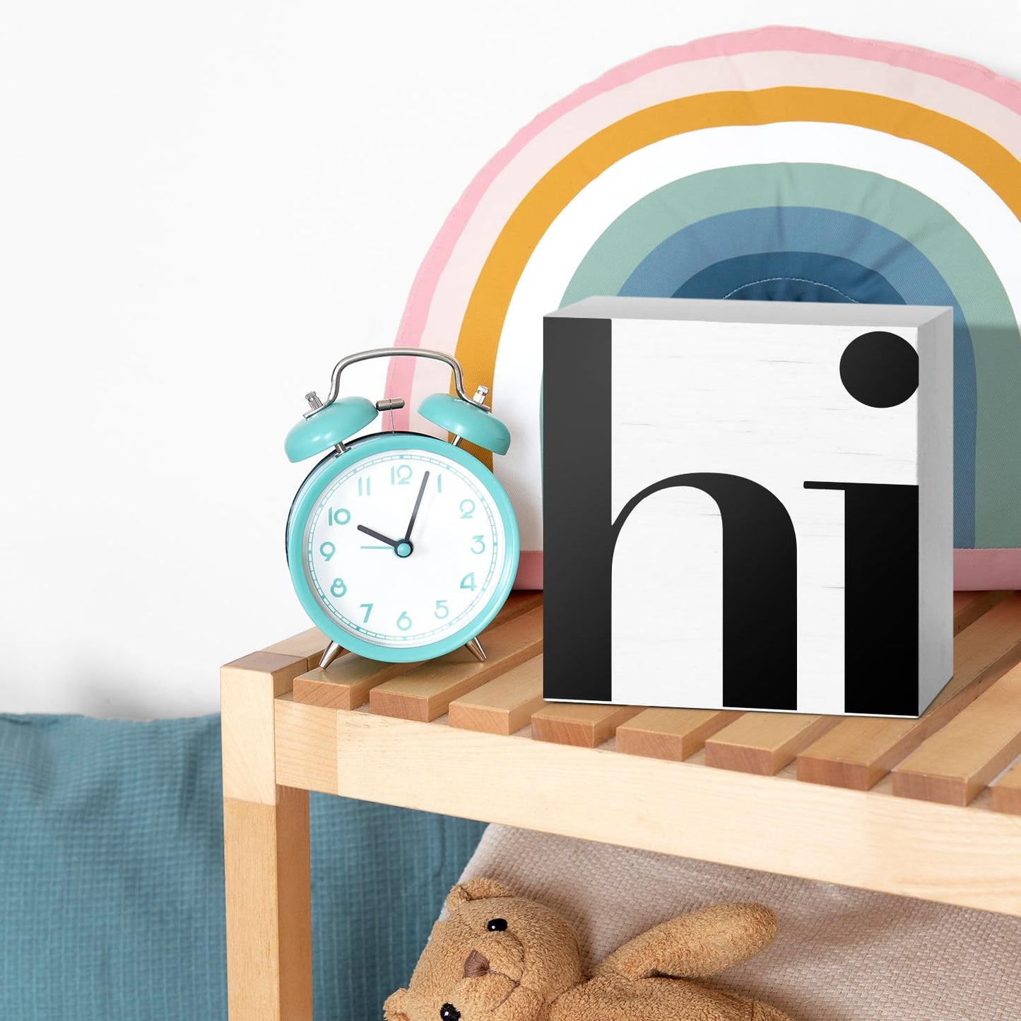 JXREQ Office Welcome Home Sign Desk Decor, Hi Sign, Home Office Decor, Farmhouse Decor Housewarming Nursery Living Room Kitchen Bathroom Tabletop Decor, 5x5 Inch