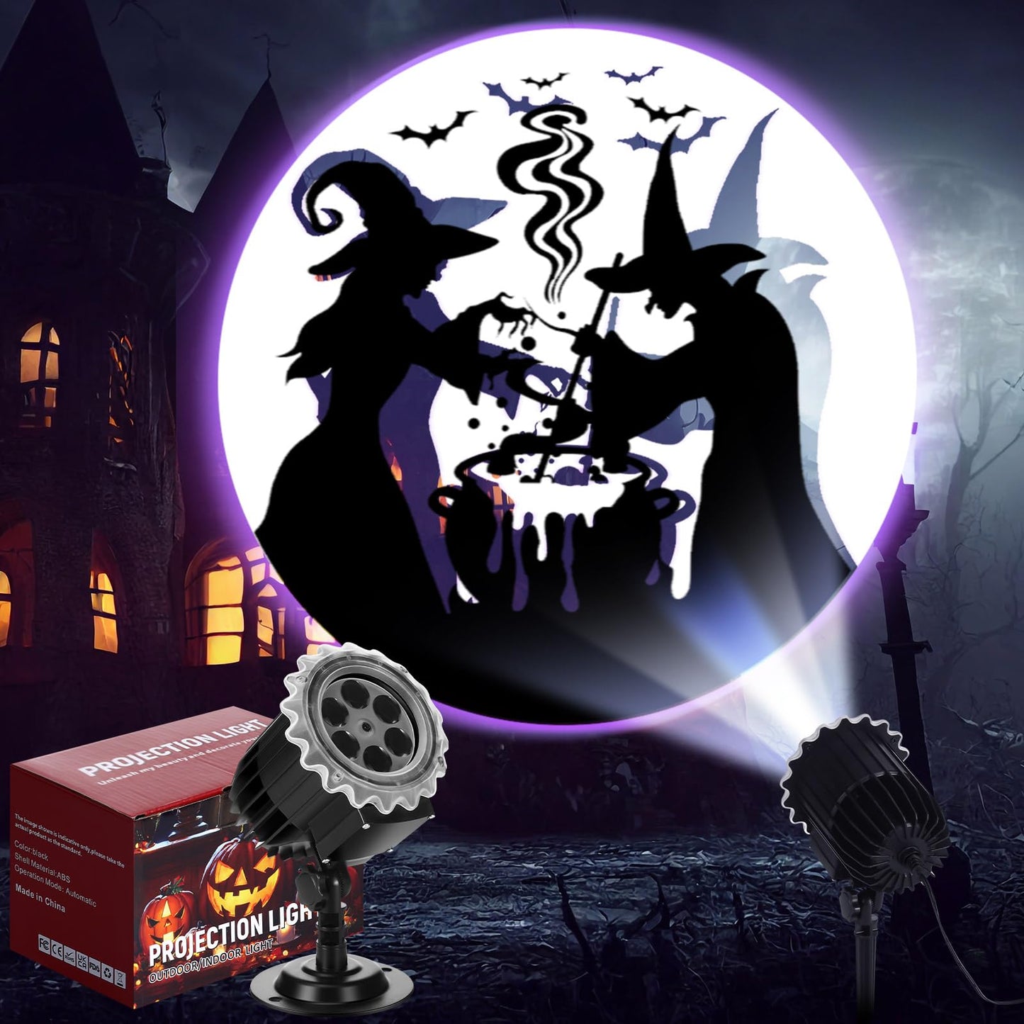 Lingvee Halloween Projector Light with 1 Film Slides Holiday LED Projector Lights Outdoor Reflectors Waterproof Landscape Decorative Rotation Lighting Movement Projection Lamp(Witches Poison)