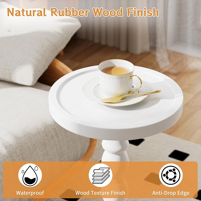 Solid Wood Drink Table, Rubber Wood‌ Small Round Side Table