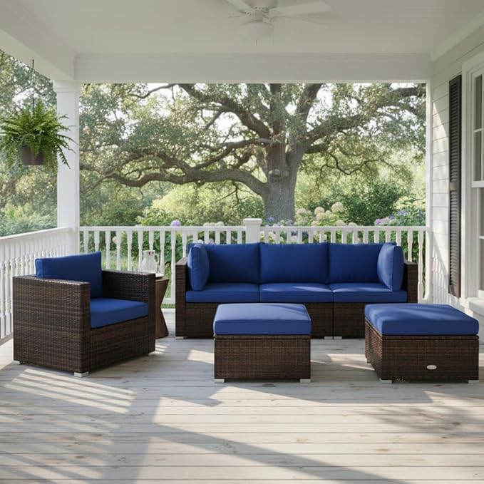 Tangkula 6 Pieces Wicker Patio Furniture Set, PE Rattan Outdoor Sectional