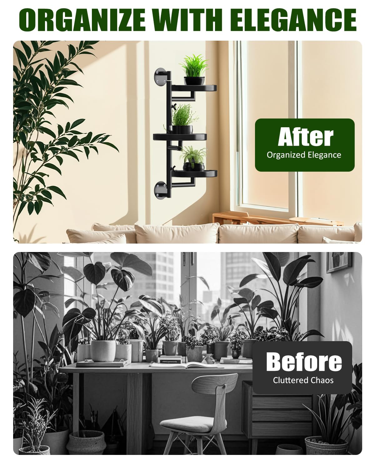 joyhalo Rotating Plant Wall Shelf 2 Pack Set, 3-Tier Window Plants Stand, 180° Rotating Wall Mounted Holder, Plants Windows Shelf, Indoor Plant Shelves for Multiple Plants