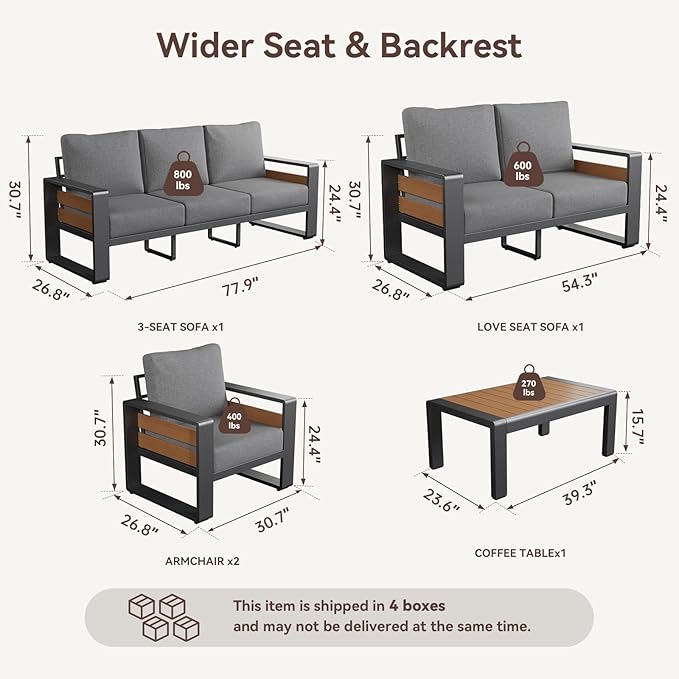 Aoxun Aluminum Patio Furniture Set, 7 Seats Luxury Metal Patio Conversation Sets