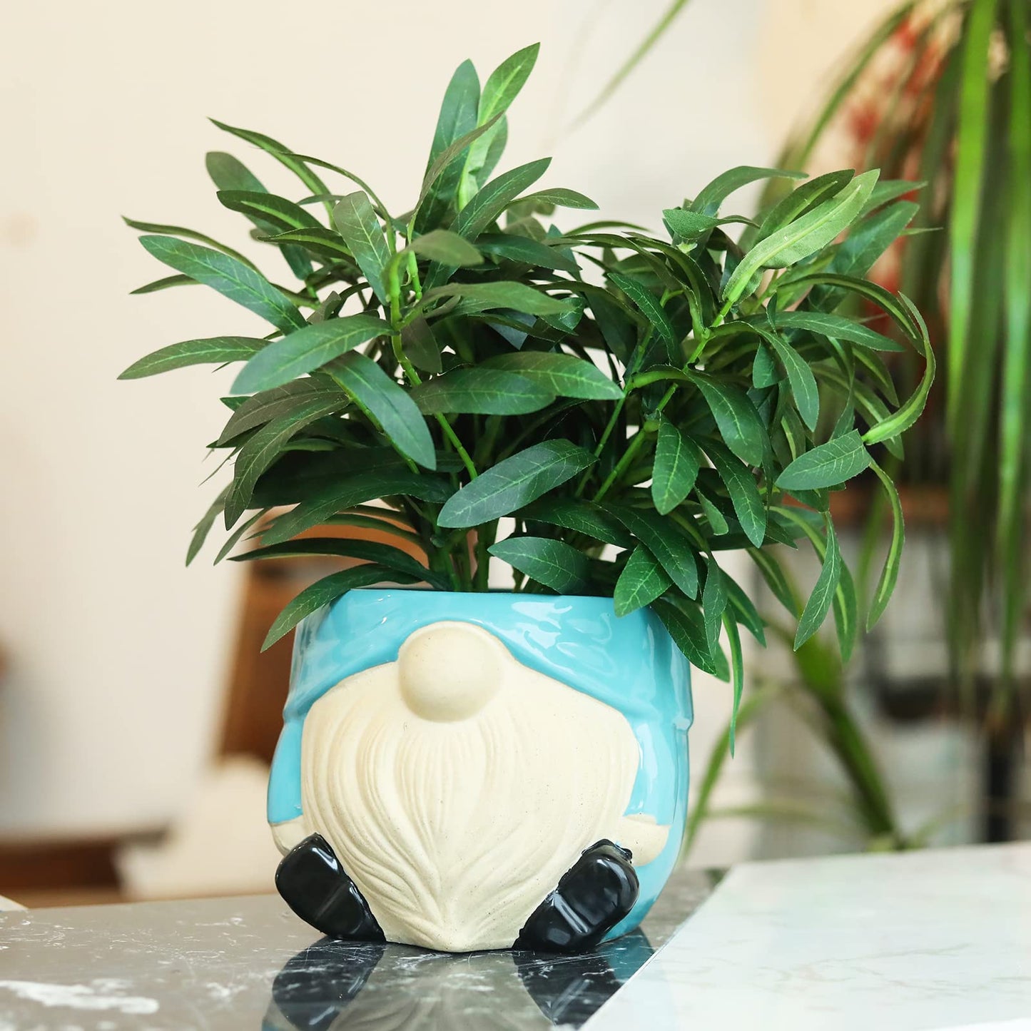 Chonsun Ceramic Planter 6 Inch Plant Pots Indoor Outdoor Flower Pots Succulent Plant Pot Mid-Century Planter Ceramic Blue Gnomes