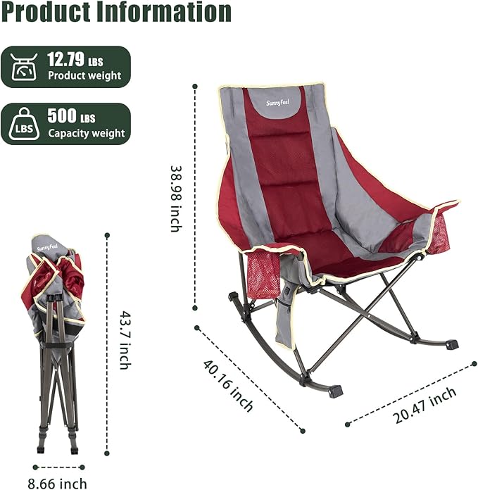 SUNNYFEEL Heated Rocking Camping Chair Fully Padded Patio Folding Chair