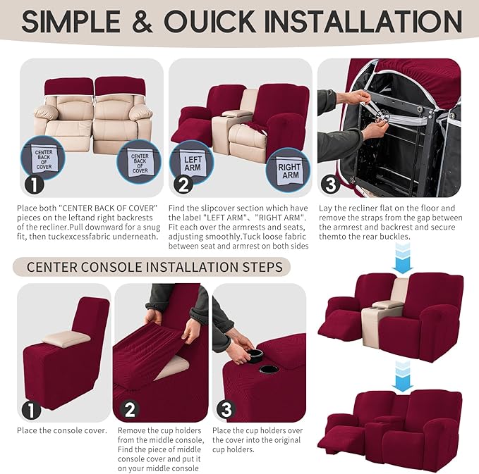 Recliner Loveseat Covers with Console, 6-Piece Stretch Geometric Strokes