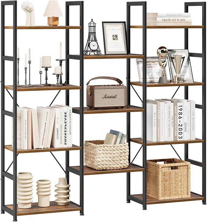 NUMENN Triple Column 4 Tier Bookshelf, Bookcase