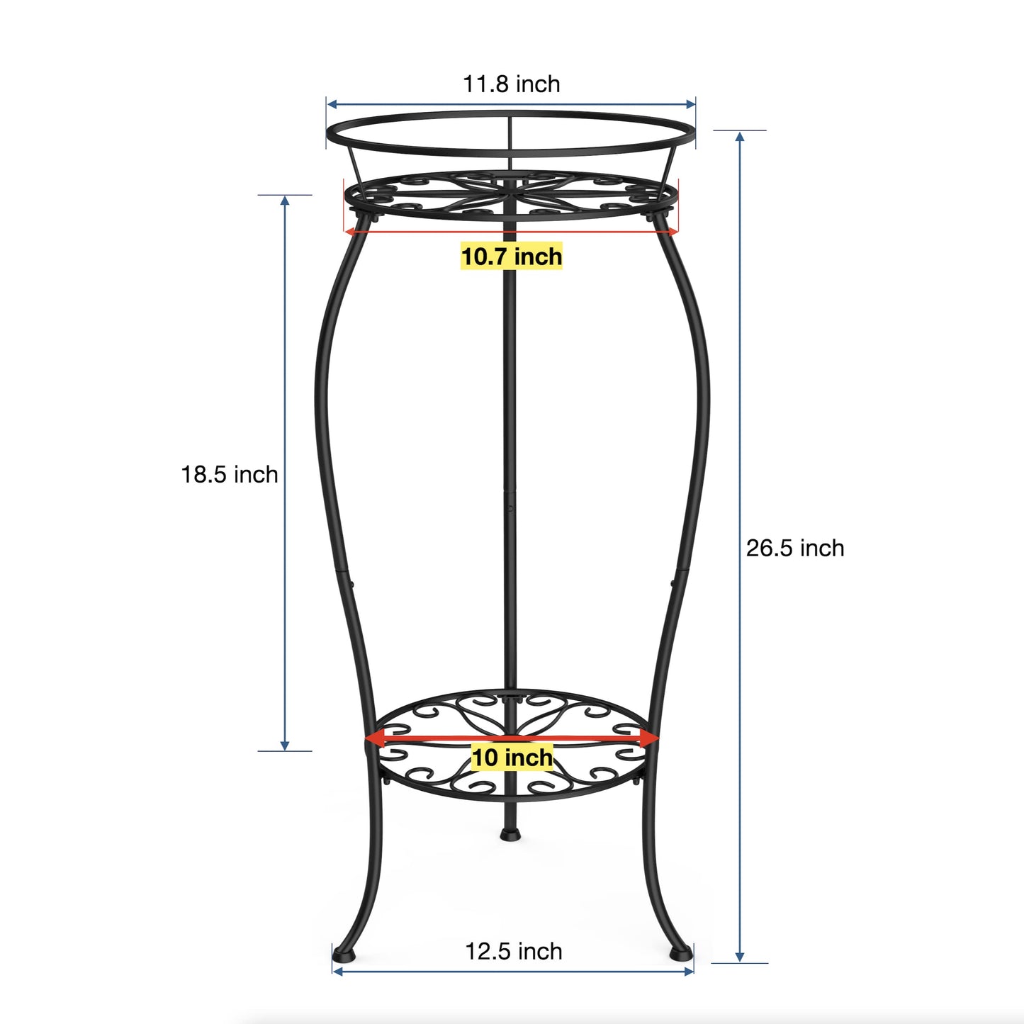 FaithLand Plant Stand, Metal Planter Holder Indoor Outdoor, 2 Tier Round Potted Supports Rack, Corner Display Shelf Black, Tall