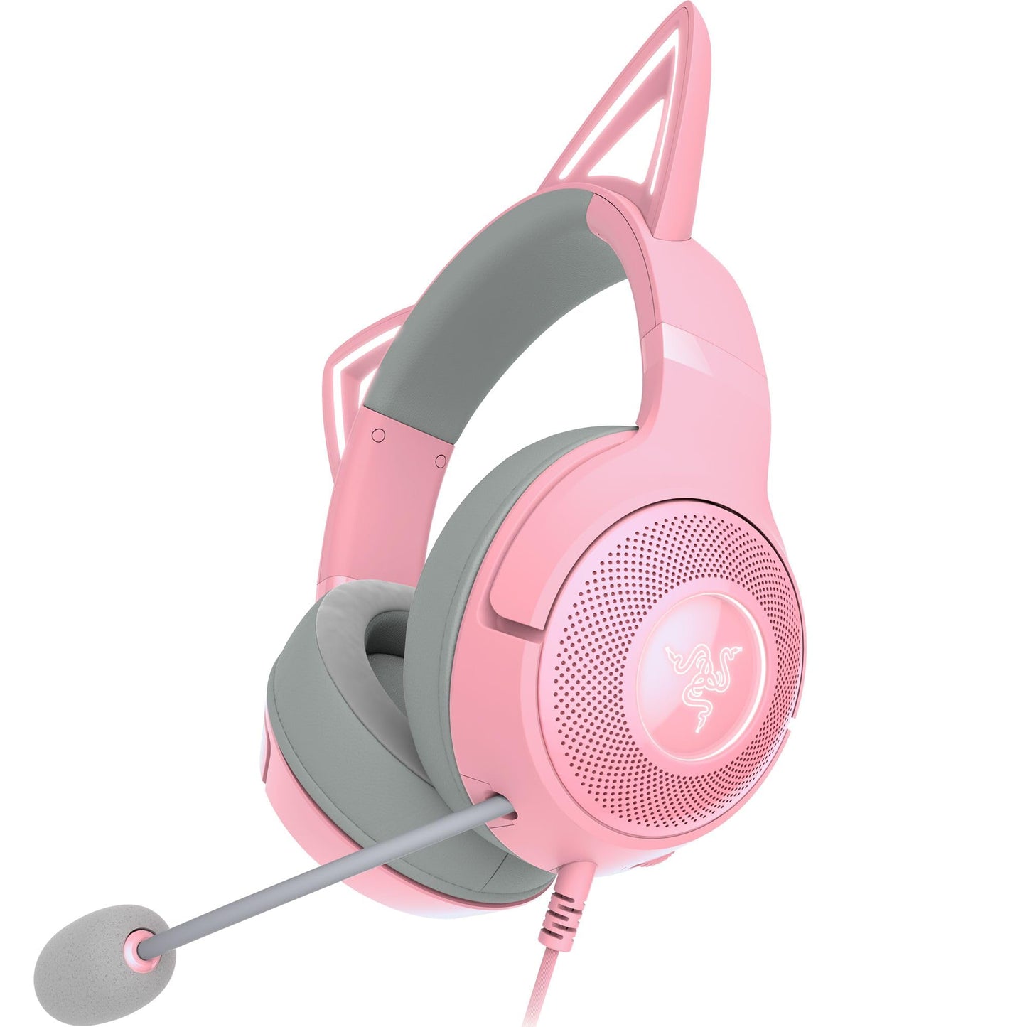 Razer Kraken Kitty V2 USB Wired Headset: Chroma RGB Kitty Ears - Stream Reactive Lighting - HyperClear Cardioid Mic - 40 mm Drivers - 7.1 Surround Sound - Comfortable Ear Cushions - Quartz Pink