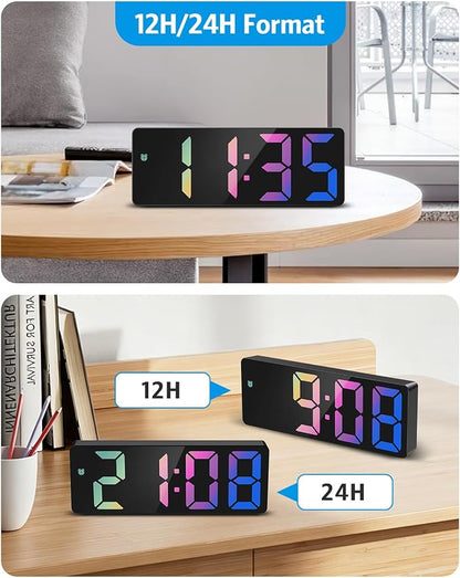 AMIR Digital Alarm Clock Large Display, LED Alarm for Bedroom, USB/Battery Powered Bedside Alarm Clock with Snooze, 12/24H, 3 Adjustable Brightness, Temperature, Desk Clock for Home, Office, Colorful