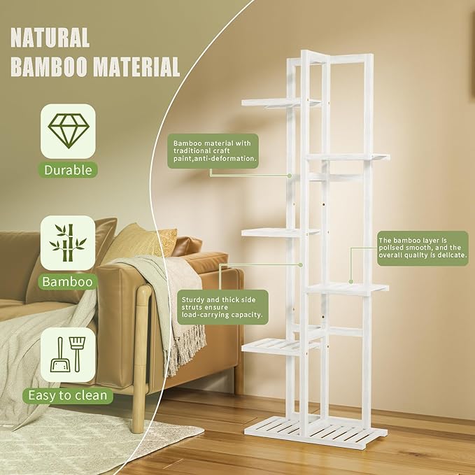 ROMGUAR CRAFT 6 Tier Bamboo Plant Stand Indoor, Wood Tall Flower Holder Corner