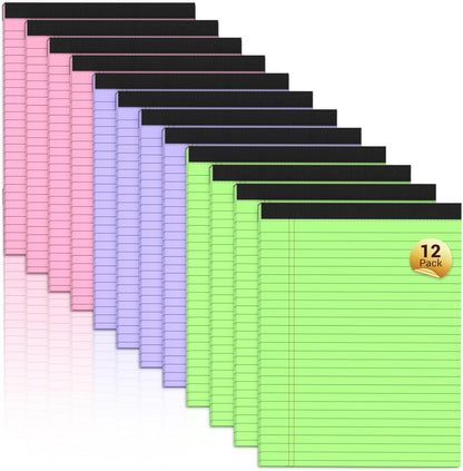 Legal Pads 8.5 x 11 Colored Notepad, 12 Pack Wide Ruled Lined Paper, Micro Perforated Writing Pads, 30 Sheet/Note Pads, Pink Legal Pad 8.5 x 11 Notebook Paper Tablet for School