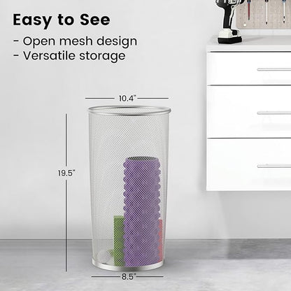 19.5" H Mesh Umbrella Stand - Ventilated Mesh Umbrella Holder for Entryway - Extra Capacity Storage for Umbrellas Canes & More - Freestanding Indoor Organizer 10.4" L x 10.4" W x 19.5" H - 3P Silver