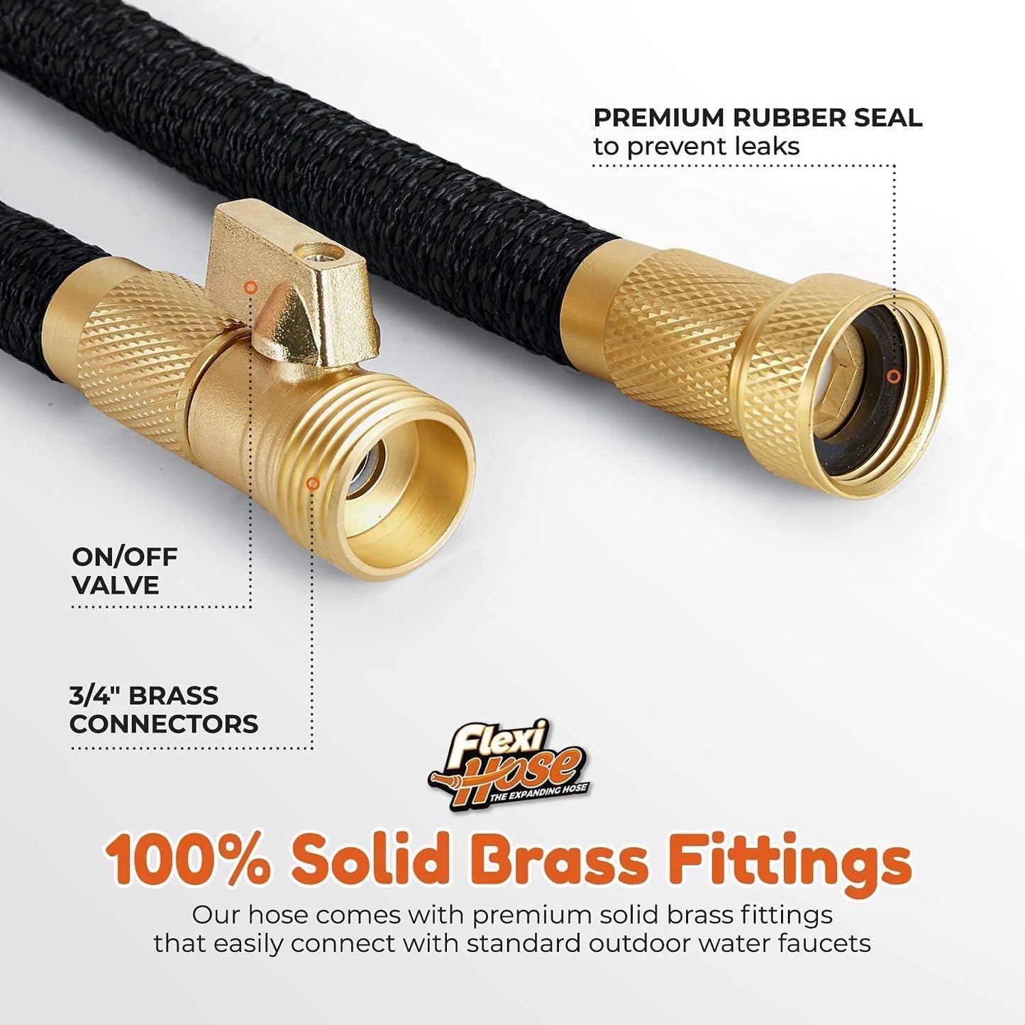 Flexi Hose Expandable Garden Hose with 8 Function Nozzle, 75FT - Lightweight Retractable Garden Hose, Water Hose - No-Kink Flexibility, 3/4 Inch Solid Brass Fittings and Double Latex Core
