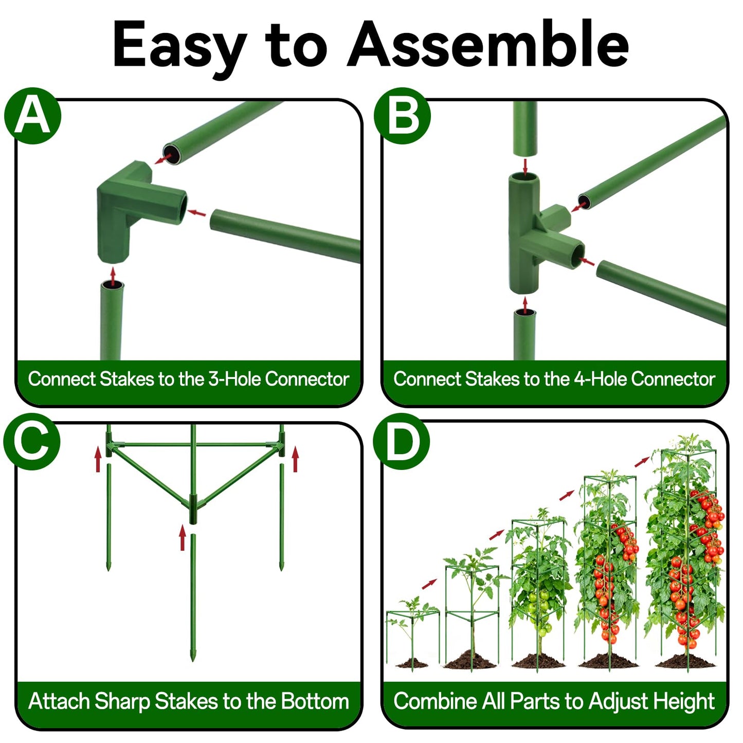 Halatool 72 Inch Tall Tomato Cages Heavy Duty, 4 Pack Metal Adjustable Plant Support Stakes for Pots, Large Trellis for Garden Climbing Vegetables Cucumbers Flowers Fruits