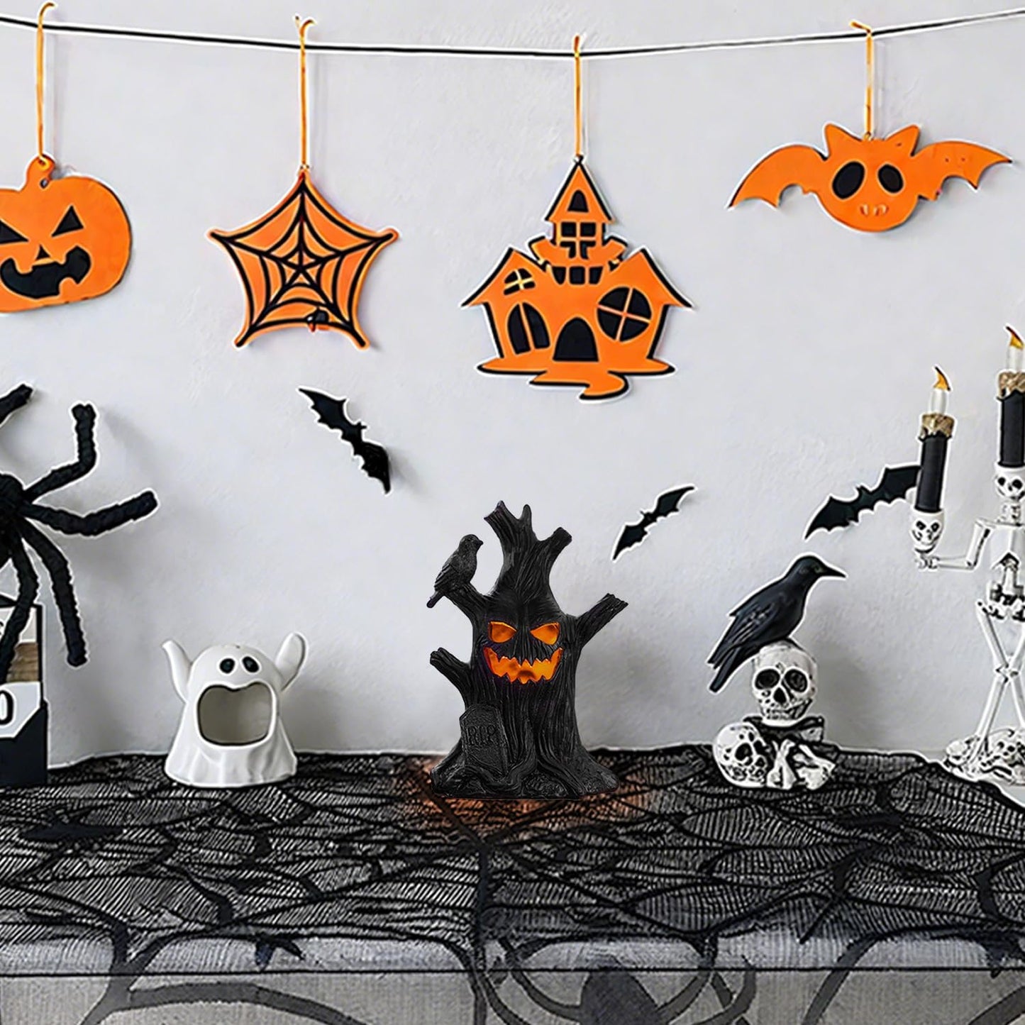 Lifnatty Halloween Tree Light Decoration Indoor – LED Battery Operated Scary Tree Decor with Glowing Face, Halloween Decoration for Home Party Table Haunted House