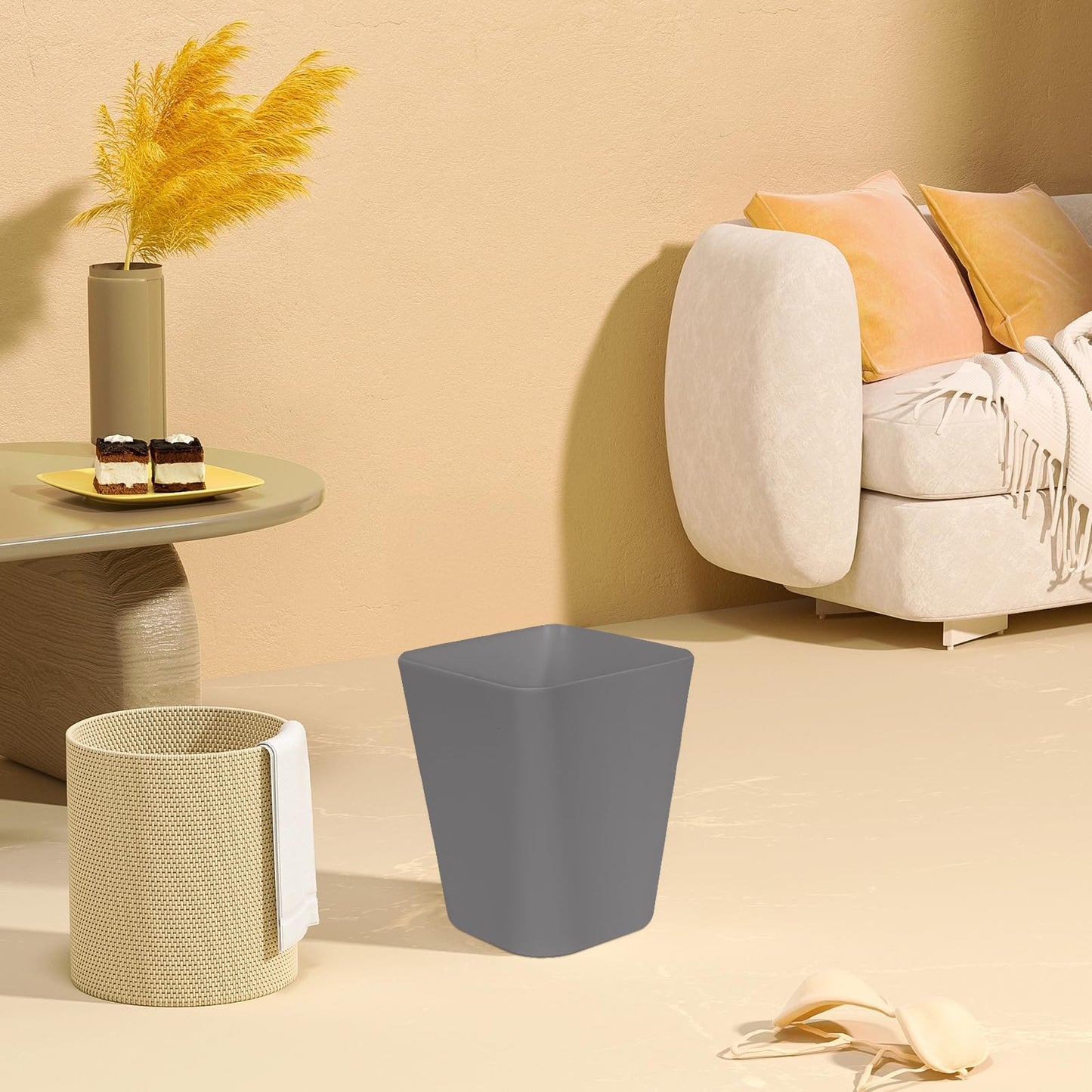 TEIUKAX Trash Can - Small Waste basketbin - 1.8 Gallon- for Office,Home,Bathroom,Kitchen - Grey