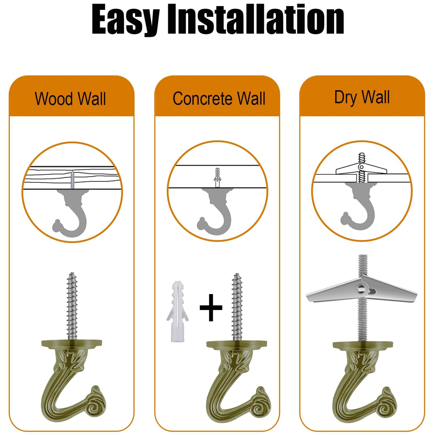 Omytie 12 Ft Heavy Duty Hanging Chain Kit with Connection Locks & Swag Ceiling Hooks for Lighting Fixture, Chandelier, Pendant, Lantern, Swag Lamp, Plant/Flower/Fruit Basket, Bird Feeder (Bronze)