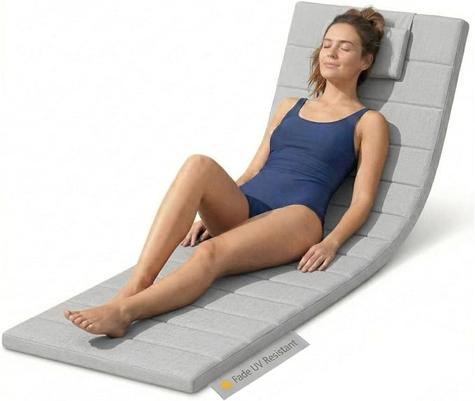 Quilted Chaise Lounge Outdoor Patio Furniture Cushions | Water-Resistant Patio