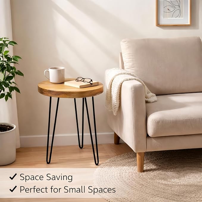 Round Live Edge Wood End Table, Rustic Modern Nightstand, Small Wood Coffee