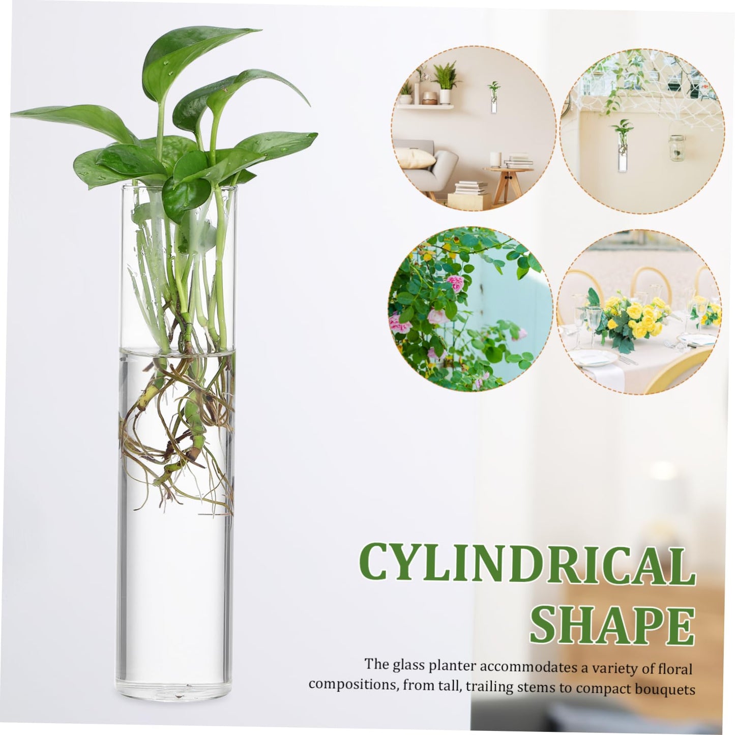 VANZACK 2pcs Cylinder Glass Wall Vases Hanging Terrarium Planters for Indoor Plants Easy to Install Propagation Stations for Home and Office Decor