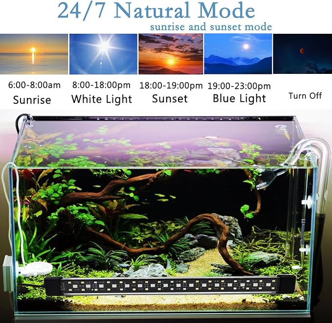 Submersible Aquarium Light for Fish Tank,24/7 Mode Full Spectrum LED Fish Tank Light with Air Bubble Hole RGB Color Changing Brightness Timer Adjustable,23.6inch 16W Fish Light