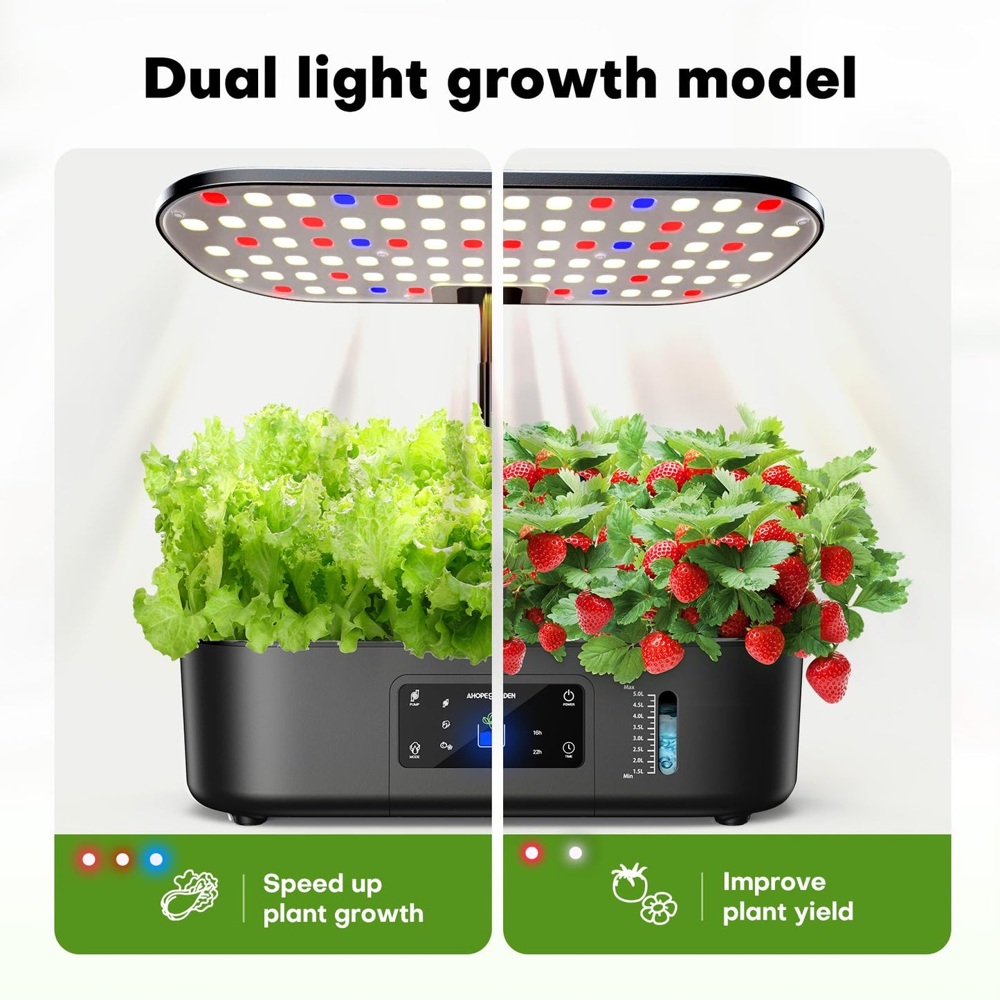 Ahopegarden Hydroponics Growing System Kit Indoor Herb Garden with Grow Light 12 Pods, with LCD Touch Panel Hydroponic Planter, Planting Height Up to 17", Grower Harvest Fresh Veggie Lettuce, Black