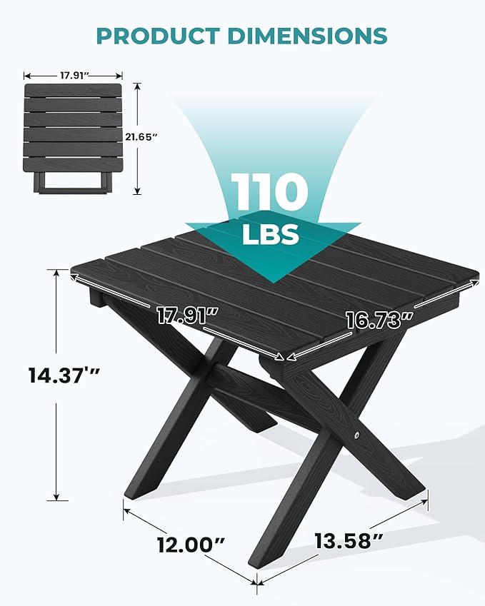 SERWALL Portable Folding Adirondack Table, HDPE Material Outdoor End Table